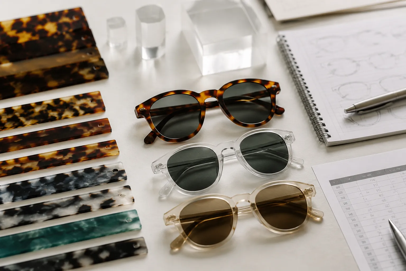 Tortoise, Crystal, Translucent Acetate: Cost, MOQ, Timing