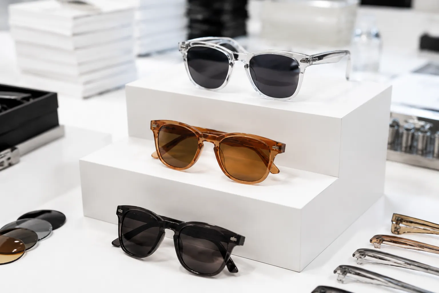 PC, TR90, Acetate: Build a Clear 3-Tier Sunglasses Line