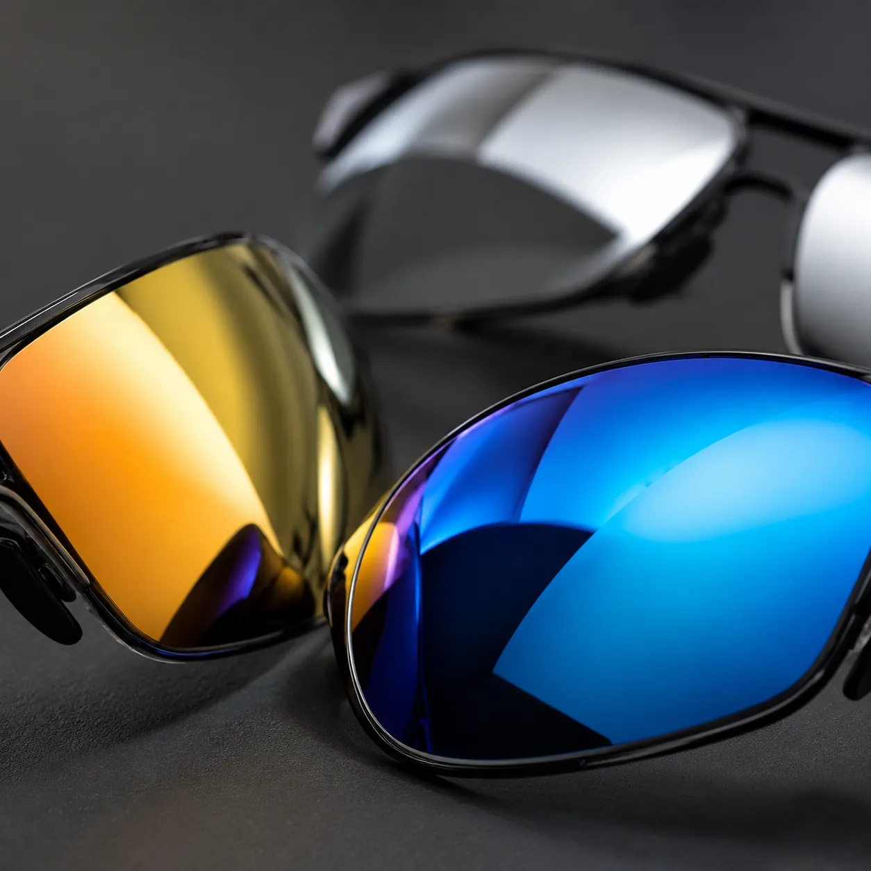 Mirror REVO coated sunglasses lens with reflective flash coating in blue