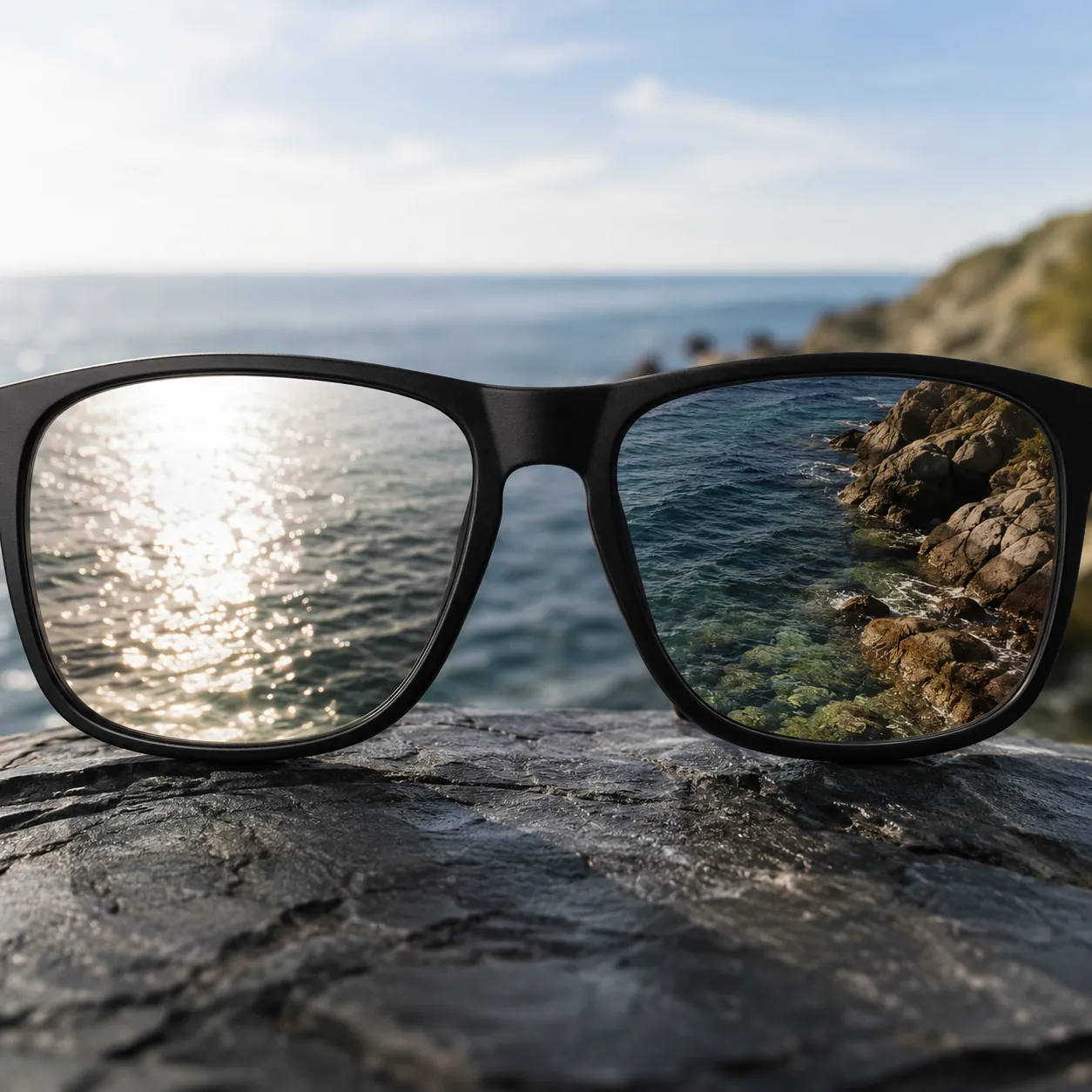 Polarized TAC sunglasses lens cutting glare from reflective surfaces