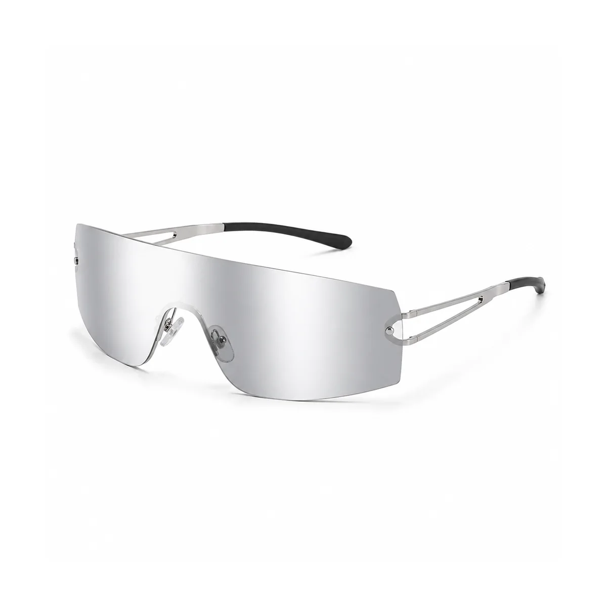 Silver mirror shield sunglasses angle product photo
