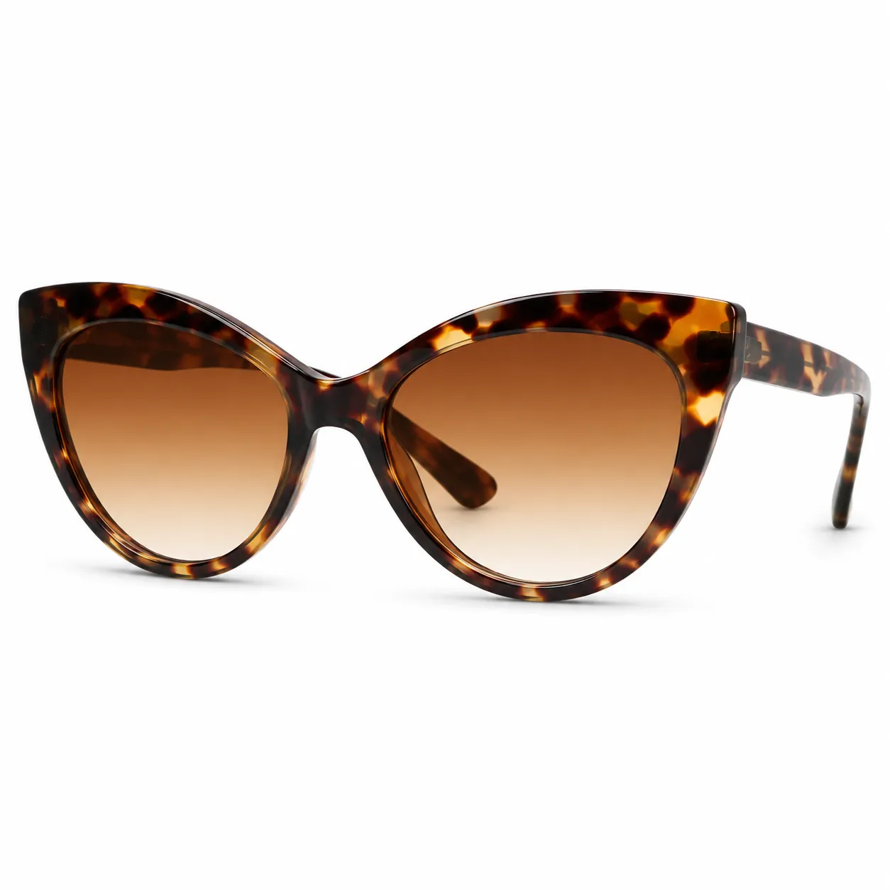 Custom cat-eye sunglasses with upswept acetate frame and gradient brown lenses for women's eyewear